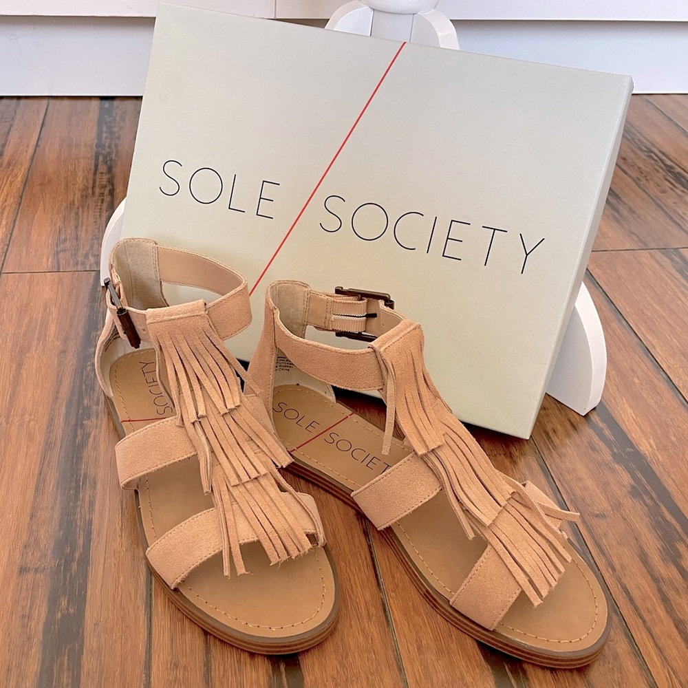 Sole Society Fauna Suede Fringe Sandals